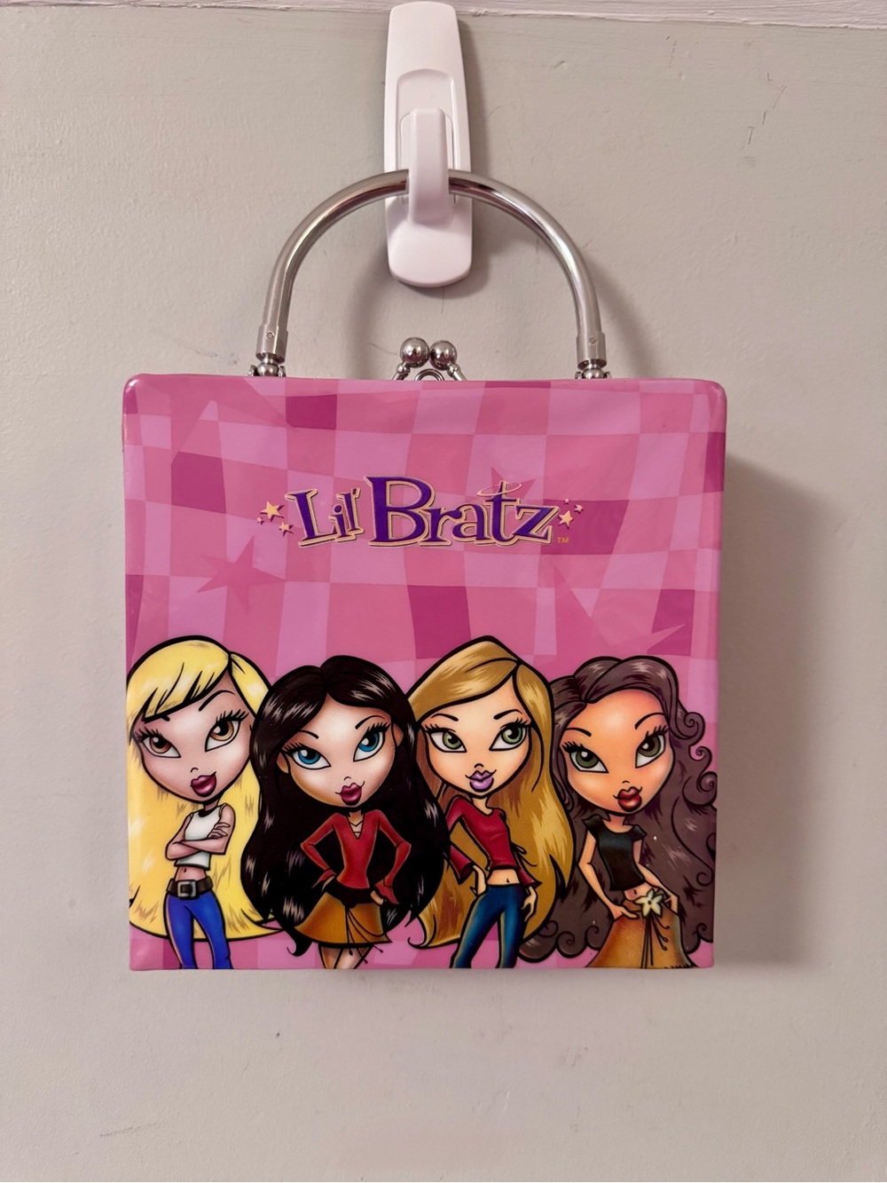 Vintage 2004 Y2K Lil Bratz Pink Checkerboard Mini Makeup / Train Case